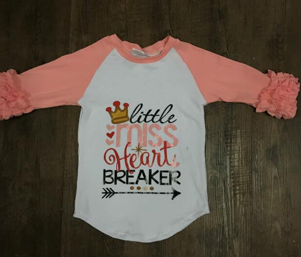 AICTON 2018 girl valentine day icing raglan shirts little miss heart breaker ruffle raglan tshirts for girl ruffle spring tshirt