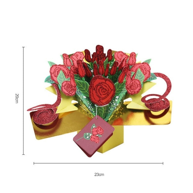 Fantastic Flower 3D Pop UP Greeting Cards Handmade Gift Nature Love with Bunch of Roses Happy Birthday with Flowers