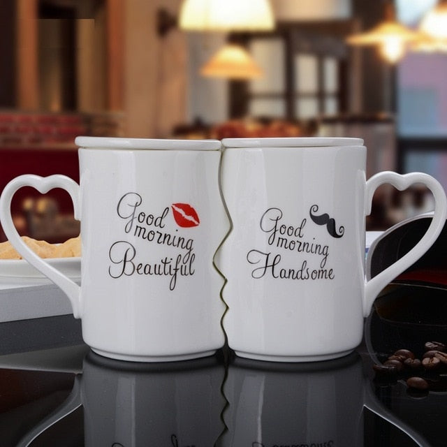 OUSSIRRO 2Pcs/Set Couple Cup Ceramic Kiss Mug Valentine's Day Wedding Birthday Gift L2105