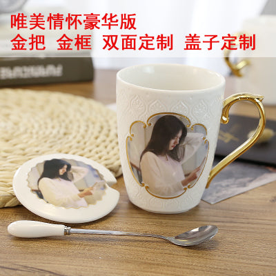 DIY custom photo Cup with Lid Spoon Christmas Valentine's Day novelty birthday gift mug girl girlfriends wedding creative gifts