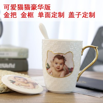 DIY custom photo Cup with Lid Spoon Christmas Valentine's Day novelty birthday gift mug girl girlfriends wedding creative gifts