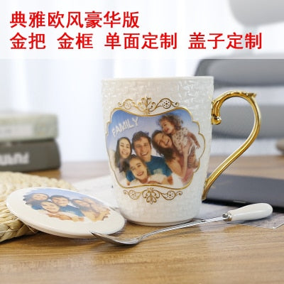 DIY custom photo Cup with Lid Spoon Christmas Valentine's Day novelty birthday gift mug girl girlfriends wedding creative gifts