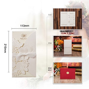 50pcs Laser Cut Wedding Invitations Card Rose Love Heart Greeting Cards Customize Envelopes with Ribbon Wedding Party Supplies