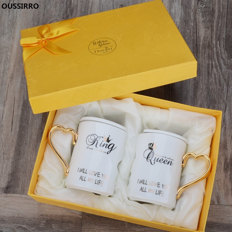 OUSSIRRO 2Pcs/Set Couple Cup Ceramic Kiss Mug Valentine's Day Wedding Birthday Gift