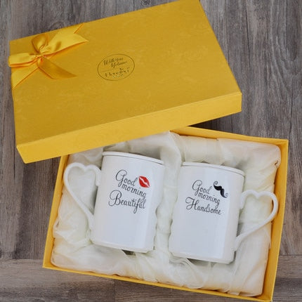 OUSSIRRO 2Pcs/Set Couple Cup Ceramic Kiss Mug Valentine's Day Wedding Birthday Gift