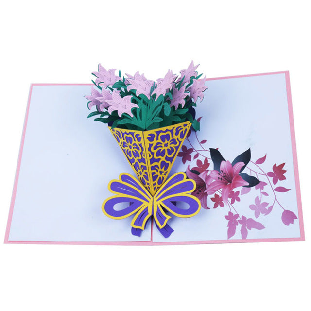 Father's Day Card Anniversary Pop UP Mother's Day Happy Birthday 3D Cutting Greeting Cards Handmade Gift Rose Flowers