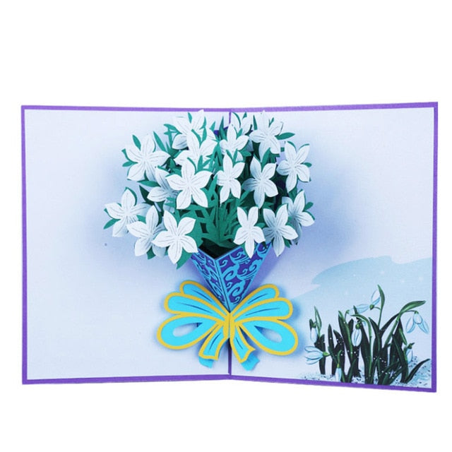 Father's Day Card Anniversary Pop UP Mother's Day Happy Birthday 3D Cutting Greeting Cards Handmade Gift Rose Flowers