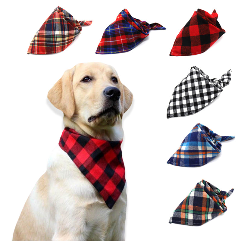 Pet Dog Cat Neck Scarf Adjustable Dog Bandana Tie Bowtie Cotton Plaid Cleaning Towel For Dog Cat Cats Grooming Accessories