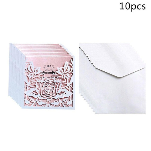 10pcs Rose Wedding Invitations Cards Kits Vertical Laser Cut Flower Shower Birthday Greeting Card Event Party Supplies