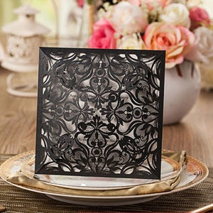 1pcs Sample Gold White Black Laser Cut Rose Flora Wedding Invitations Card Elegant Lace Envelopes & Seals Event & Party Supplies