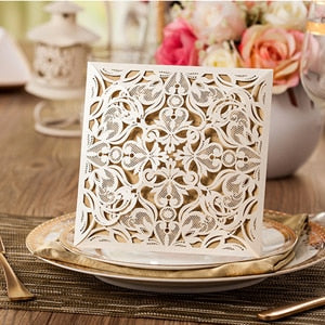 1pcs Sample Gold White Black Laser Cut Rose Flora Wedding Invitations Card Elegant Lace Envelopes & Seals Event & Party Supplies
