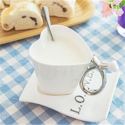 Heart Shaped Band Dish Coffee Mugs Set holder Love Lovers Mugs Ceramic Mug Drinkware Valentine's Day Gift Home Decoration