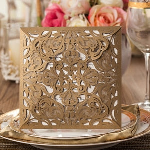 1pcs Sample Gold White Black Laser Cut Rose Flora Wedding Invitations Card Elegant Lace Envelopes & Seals Event & Party Supplies