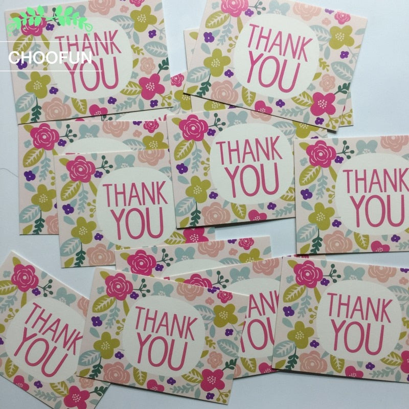 50pcs/lot Fresh Flowers THANK YOU Paper Card Wreath Of Rose Gift Decoration Thank you Card Message Rewards Card BZ152