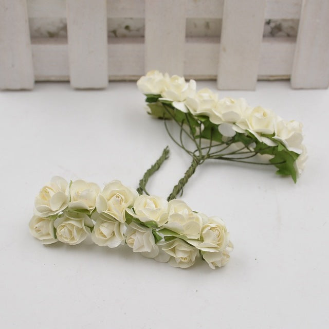 12pcs/lot Artificial Flower Mini Cute Paper Rose Handmade For Wedding Decoration DIY Wreath Gift Scrapbooking Craft Fake Flower