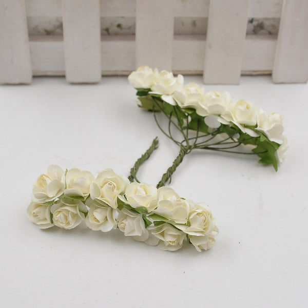 12pcs/lot Artificial Flower Mini Cute Paper Rose Handmade For Wedding Decoration DIY Wreath Gift Scrapbooking Craft Fake Flower