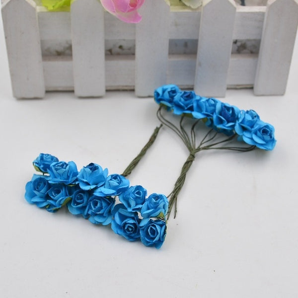 12pcs/lot Artificial Flower Mini Cute Paper Rose Handmade For Wedding Decoration DIY Wreath Gift Scrapbooking Craft Fake Flower