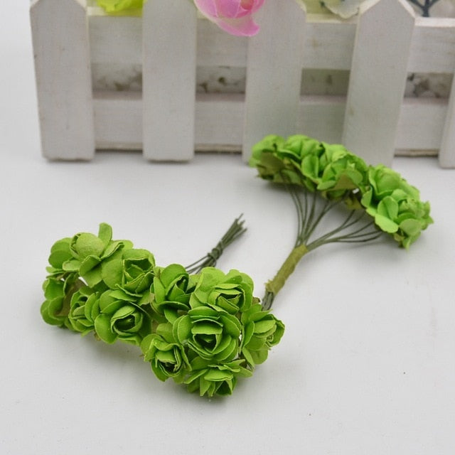 12pcs/lot Artificial Flower Mini Cute Paper Rose Handmade For Wedding Decoration DIY Wreath Gift Scrapbooking Craft Fake Flower