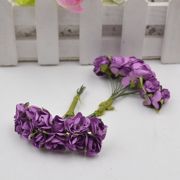 12pcs/lot Artificial Flower Mini Cute Paper Rose Handmade For Wedding Decoration DIY Wreath Gift Scrapbooking Craft Fake Flower