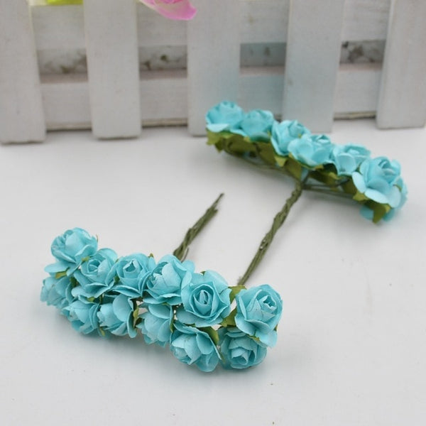 12pcs/lot Artificial Flower Mini Cute Paper Rose Handmade For Wedding Decoration DIY Wreath Gift Scrapbooking Craft Fake Flower