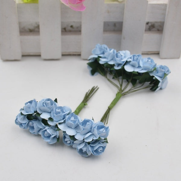 12pcs/lot Artificial Flower Mini Cute Paper Rose Handmade For Wedding Decoration DIY Wreath Gift Scrapbooking Craft Fake Flower