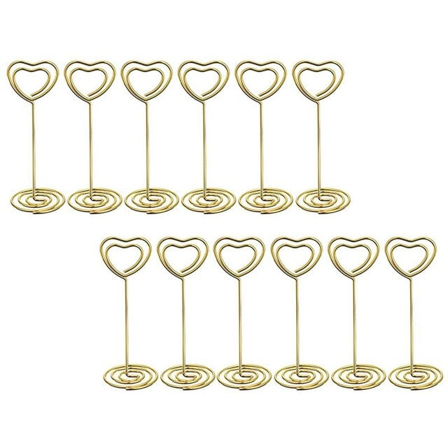 12pcs Rose Gold Heart Shape Photo Holder Stands Table Number Holders Place Card Paper Menu Clips For Wedding Party Decoration
