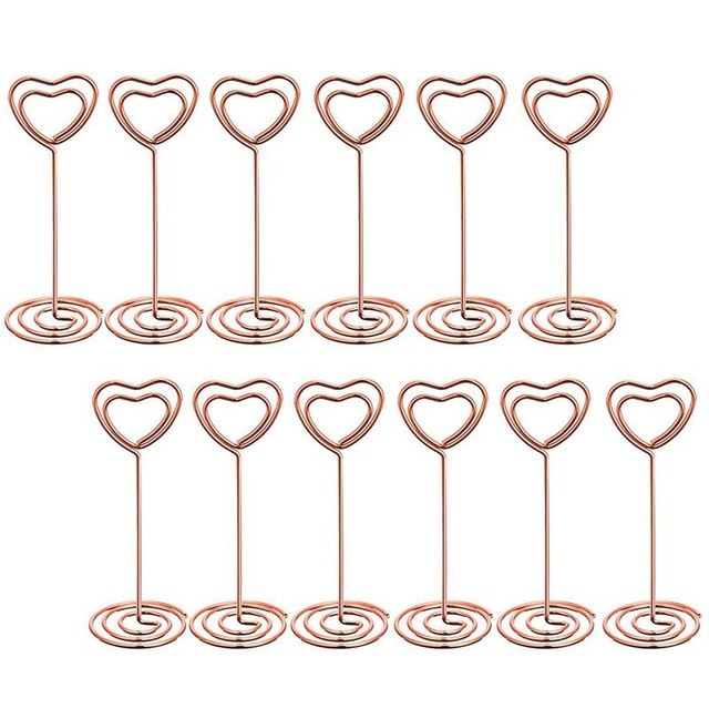 12pcs Rose Gold Heart Shape Photo Holder Stands Table Number Holders Place Card Paper Menu Clips For Wedding Party Decoration