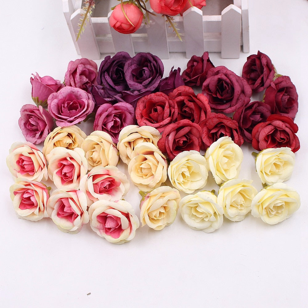 10pcs 4cm Silk Rose Artificial Flower Wedding Home Furnishings DIY Wreath Sheets Handicrafts Simulation Cheap Fake Flowers
