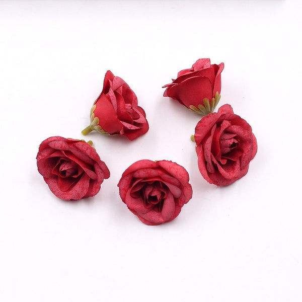 10pcs 4cm Silk Rose Artificial Flower Wedding Home Furnishings DIY Wreath Sheets Handicrafts Simulation Cheap Fake Flowers