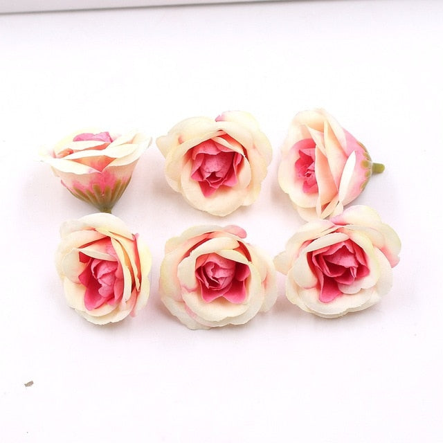 10pcs 4cm Silk Rose Artificial Flower Wedding Home Furnishings DIY Wreath Sheets Handicrafts Simulation Cheap Fake Flowers