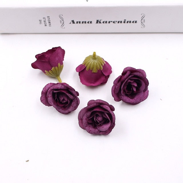 10pcs 4cm Silk Rose Artificial Flower Wedding Home Furnishings DIY Wreath Sheets Handicrafts Simulation Cheap Fake Flowers