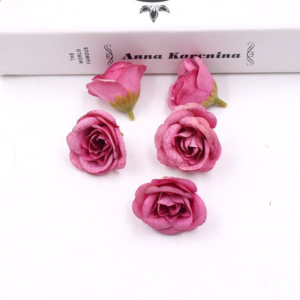 10pcs 4cm Silk Rose Artificial Flower Wedding Home Furnishings DIY Wreath Sheets Handicrafts Simulation Cheap Fake Flowers