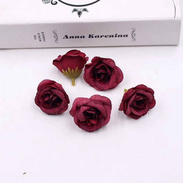 10pcs 4cm Silk Rose Artificial Flower Wedding Home Furnishings DIY Wreath Sheets Handicrafts Simulation Cheap Fake Flowers