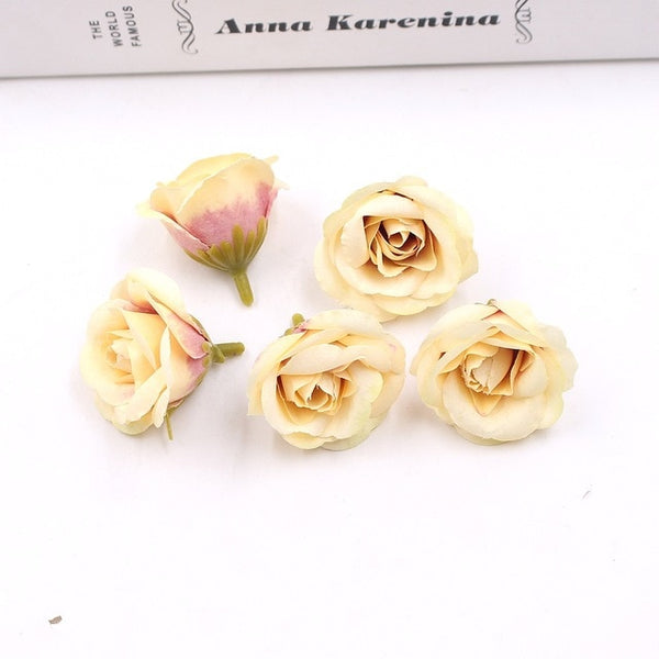 10pcs 4cm Silk Rose Artificial Flower Wedding Home Furnishings DIY Wreath Sheets Handicrafts Simulation Cheap Fake Flowers