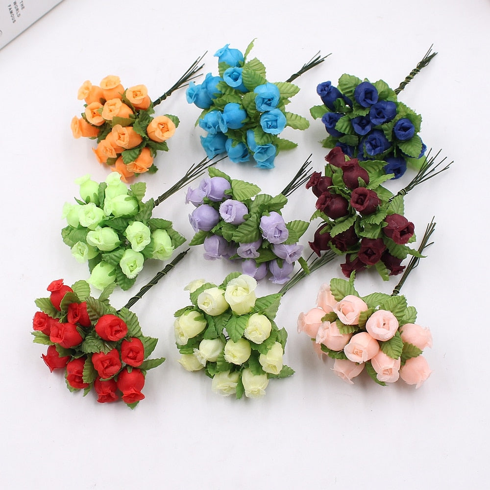12pcs 2cm handmade mini silk rose bouquet artificial flower wedding decoration DIY wreath clip art fake flower decoration