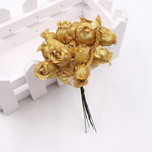 12pcs 2cm handmade mini silk rose bouquet artificial flower wedding decoration DIY wreath clip art fake flower decoration