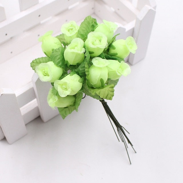 12pcs 2cm handmade mini silk rose bouquet artificial flower wedding decoration DIY wreath clip art fake flower decoration