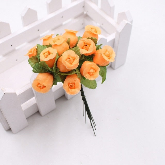 12pcs 2cm handmade mini silk rose bouquet artificial flower wedding decoration DIY wreath clip art fake flower decoration
