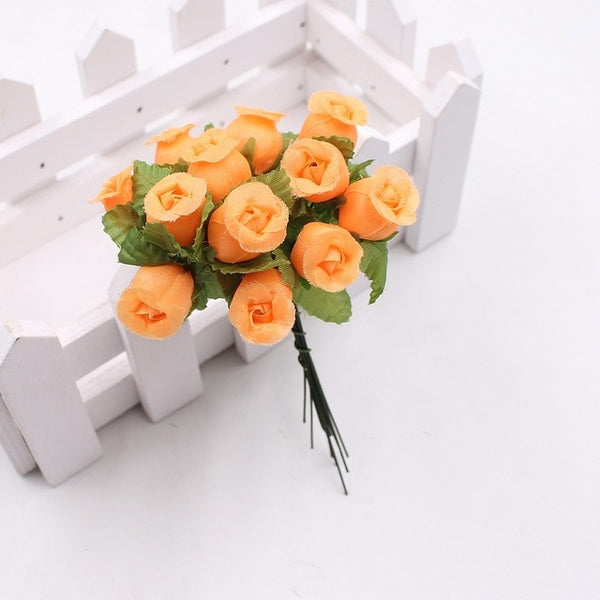 12pcs 2cm handmade mini silk rose bouquet artificial flower wedding decoration DIY wreath clip art fake flower decoration