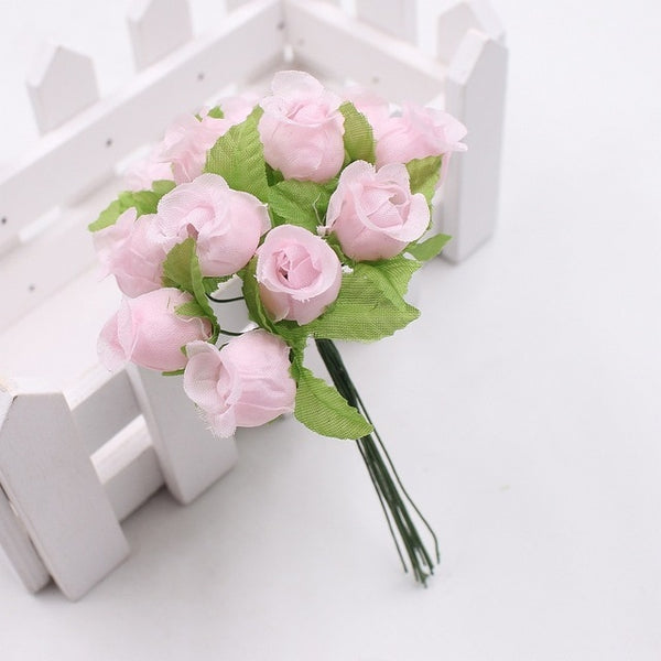 12pcs 2cm handmade mini silk rose bouquet artificial flower wedding decoration DIY wreath clip art fake flower decoration