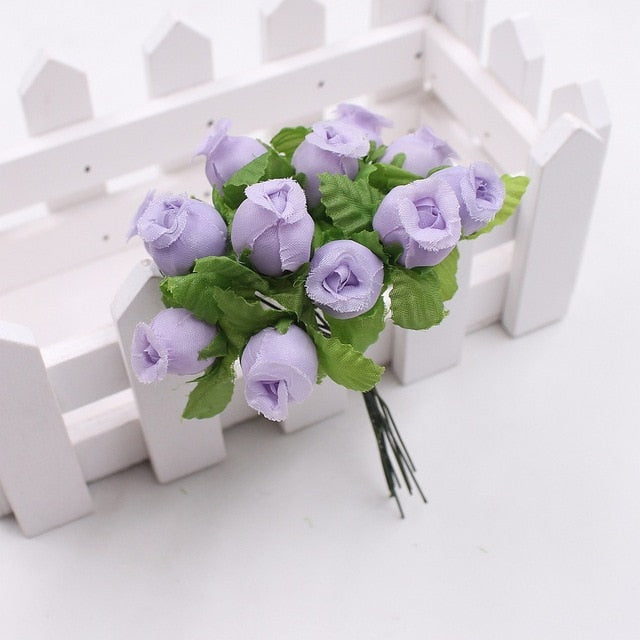12pcs 2cm handmade mini silk rose bouquet artificial flower wedding decoration DIY wreath clip art fake flower decoration