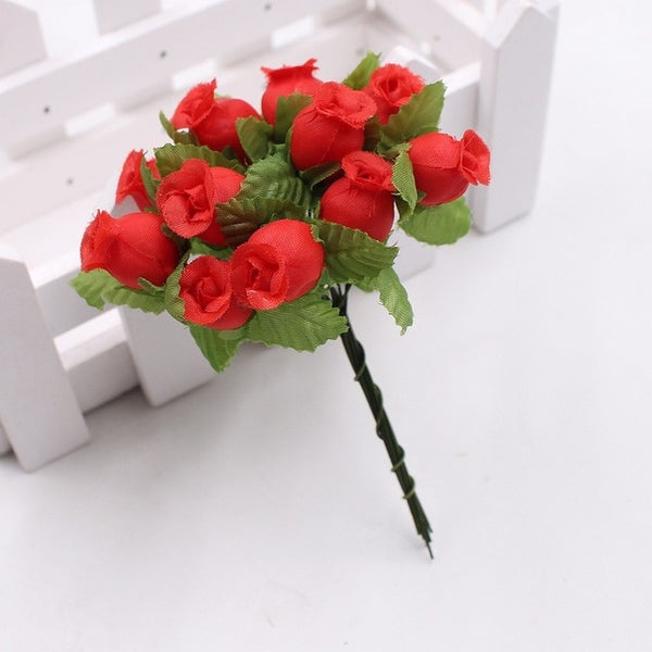 12pcs 2cm handmade mini silk rose bouquet artificial flower wedding decoration DIY wreath clip art fake flower decoration