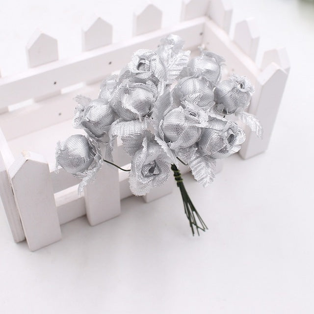 12pcs 2cm handmade mini silk rose bouquet artificial flower wedding decoration DIY wreath clip art fake flower decoration