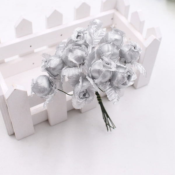 12pcs 2cm handmade mini silk rose bouquet artificial flower wedding decoration DIY wreath clip art fake flower decoration