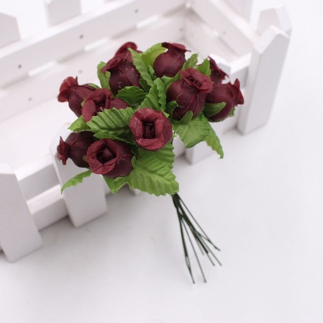 12pcs 2cm handmade mini silk rose bouquet artificial flower wedding decoration DIY wreath clip art fake flower decoration