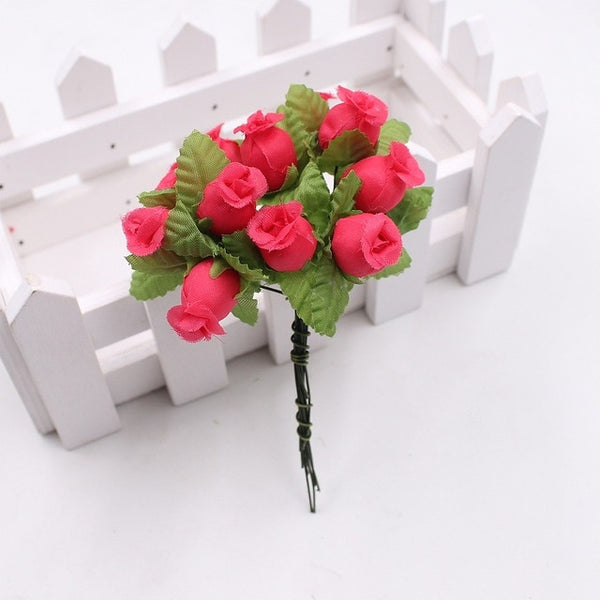 12pcs 2cm handmade mini silk rose bouquet artificial flower wedding decoration DIY wreath clip art fake flower decoration