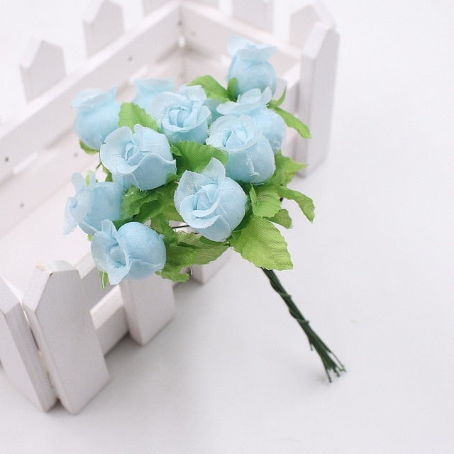 12pcs 2cm handmade mini silk rose bouquet artificial flower wedding decoration DIY wreath clip art fake flower decoration