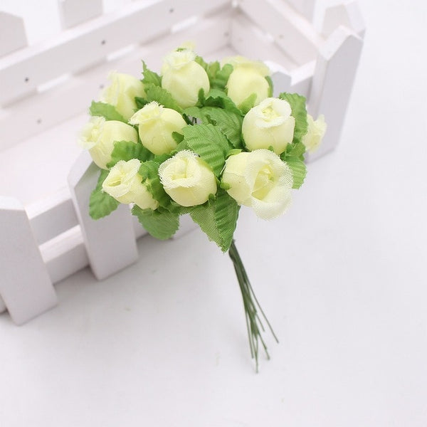 12pcs 2cm handmade mini silk rose bouquet artificial flower wedding decoration DIY wreath clip art fake flower decoration