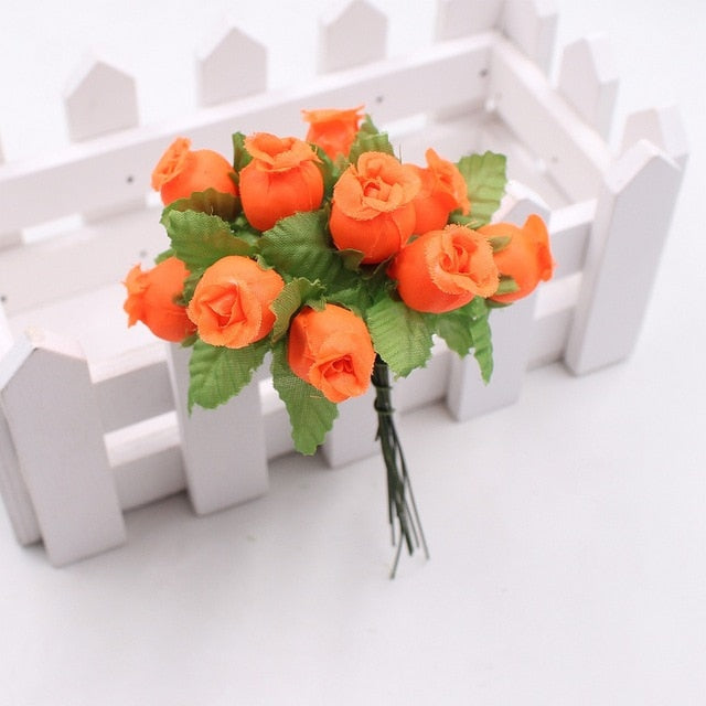 12pcs 2cm handmade mini silk rose bouquet artificial flower wedding decoration DIY wreath clip art fake flower decoration