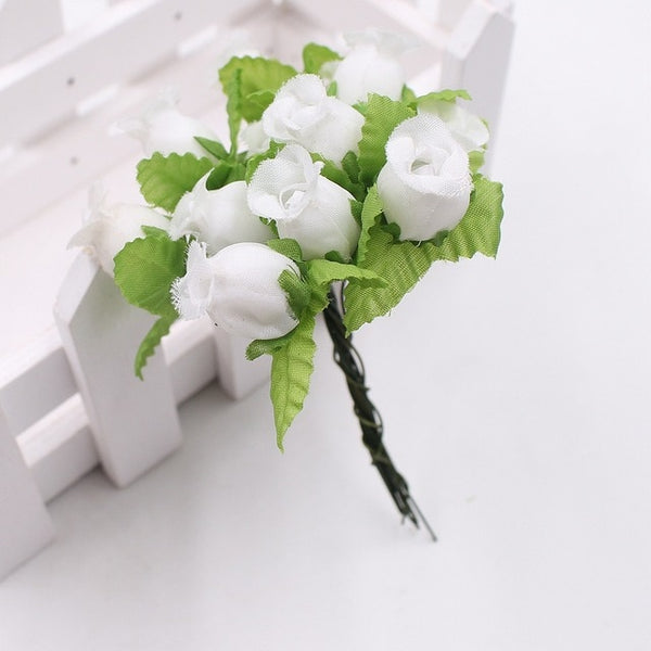 12pcs 2cm handmade mini silk rose bouquet artificial flower wedding decoration DIY wreath clip art fake flower decoration